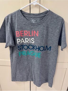 J. Crew Gray Short Sleeve Tee with Colorful City Print
